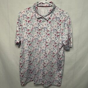 Maelreg Performance Polo Mens Large White Paint Splatter Short Sleeve Golf Shirt